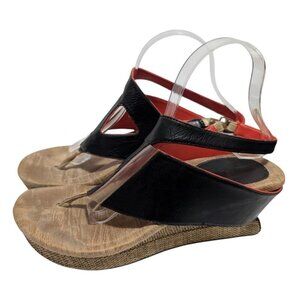 Modzori Amaza Mid Wedge Reversible Black Pink Leather Sandals Womens Size 10